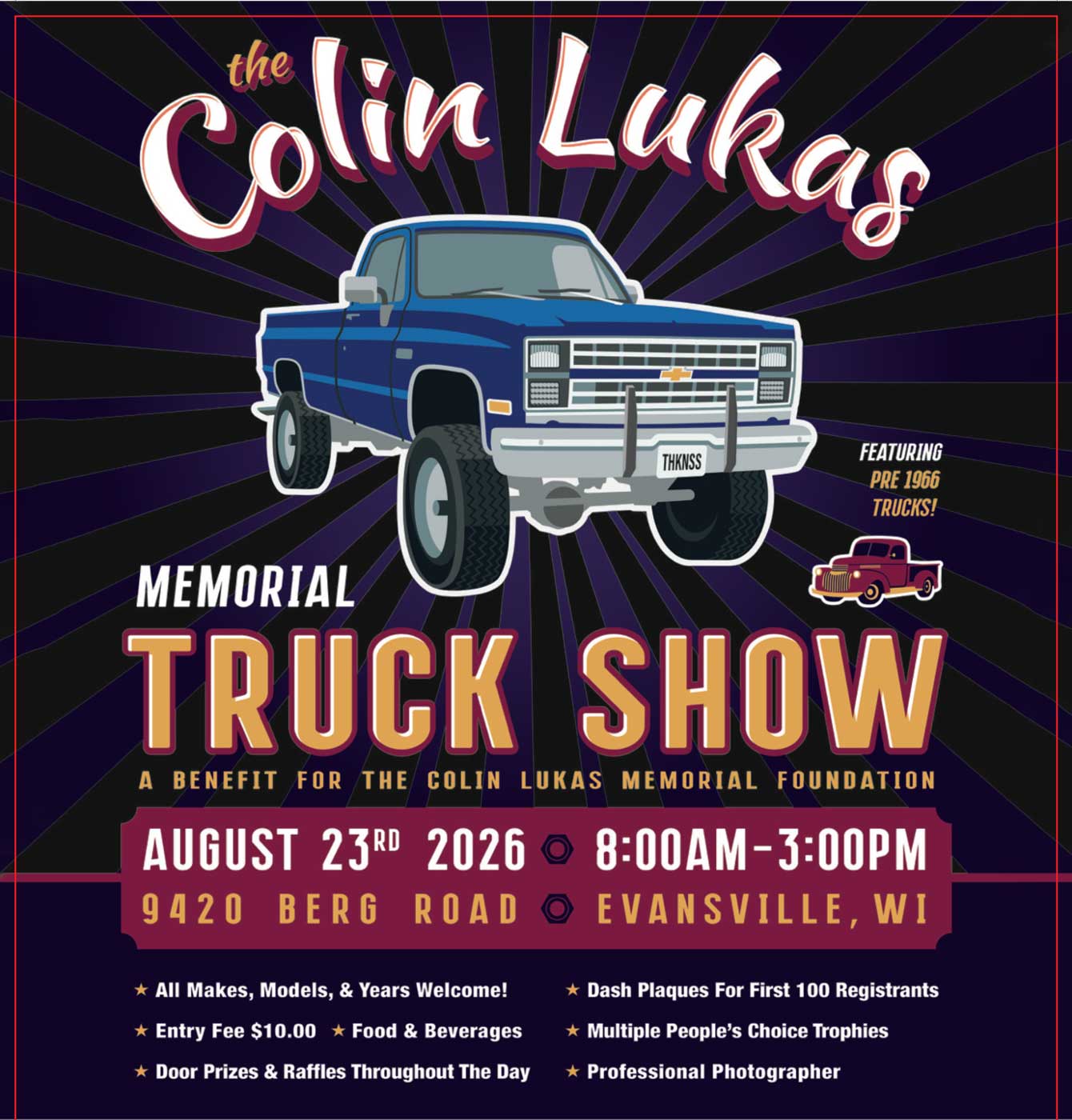 Colin Lukas Memorial Truck Show – Evansville – 8/23/2026