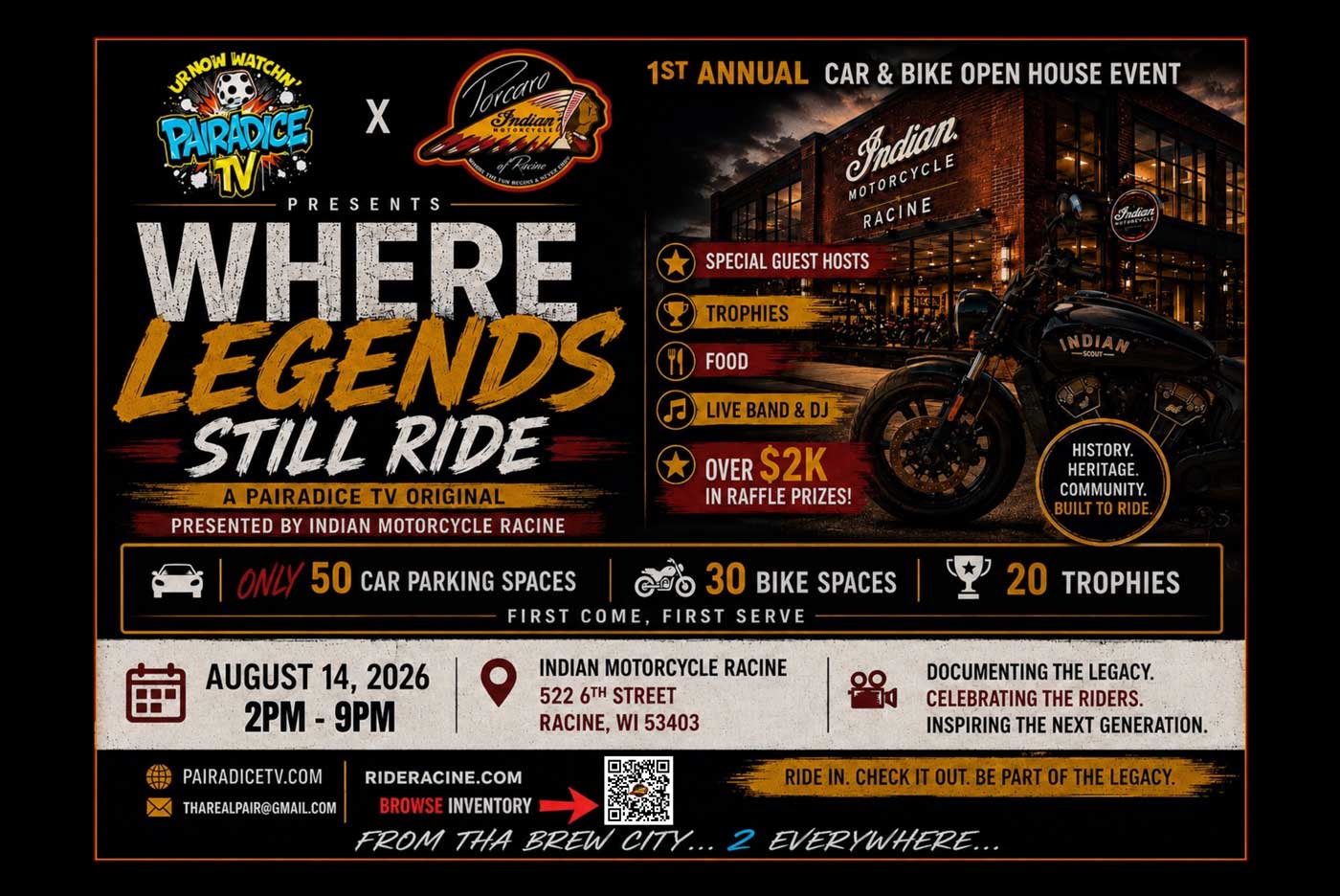Where the Legends Still Ride Car and Motorcycle Show – Indian Motorcycle Racine – 8/14/2026