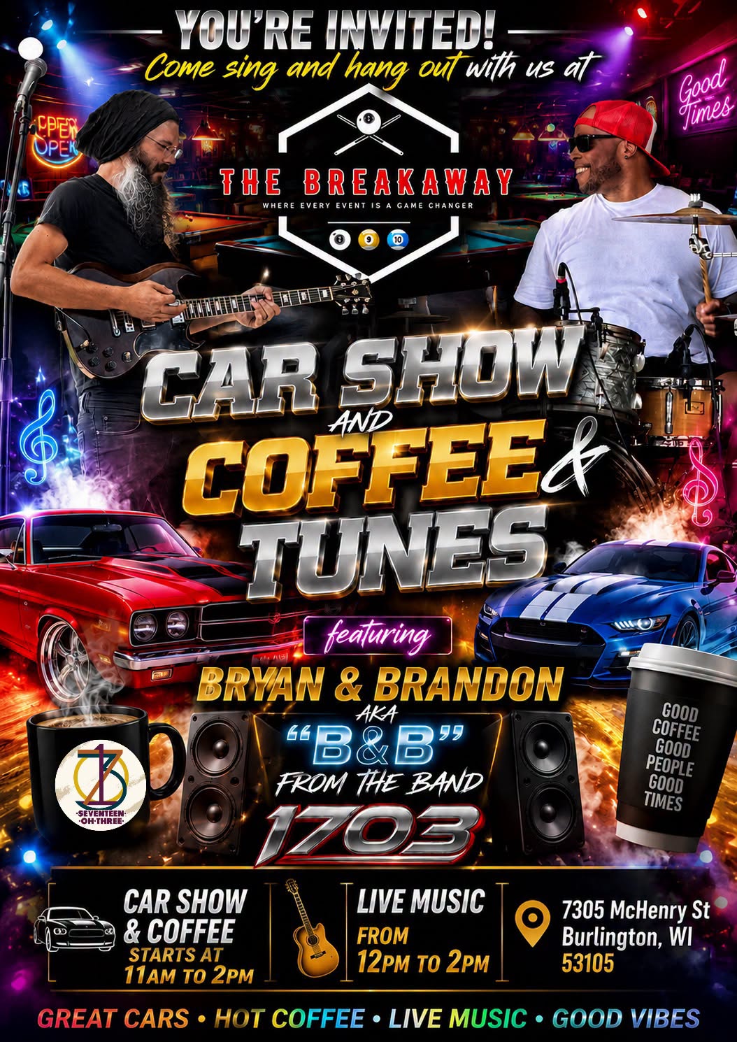 Breakaway Cars Coffee & Tunes – Burlington – 8/23/2026