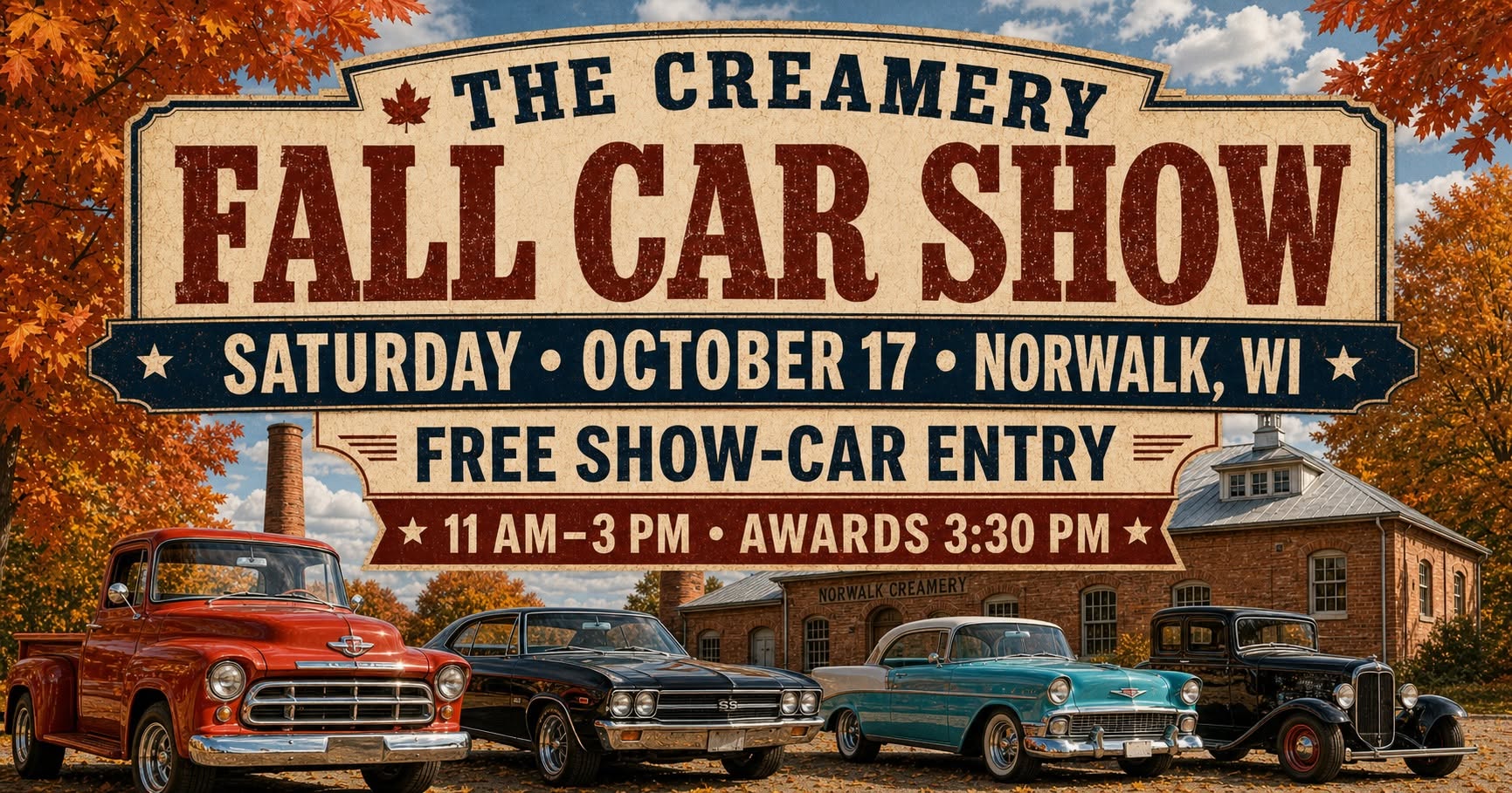 Fall Car Show at The Creamery – Norwalk – 10/17/2026