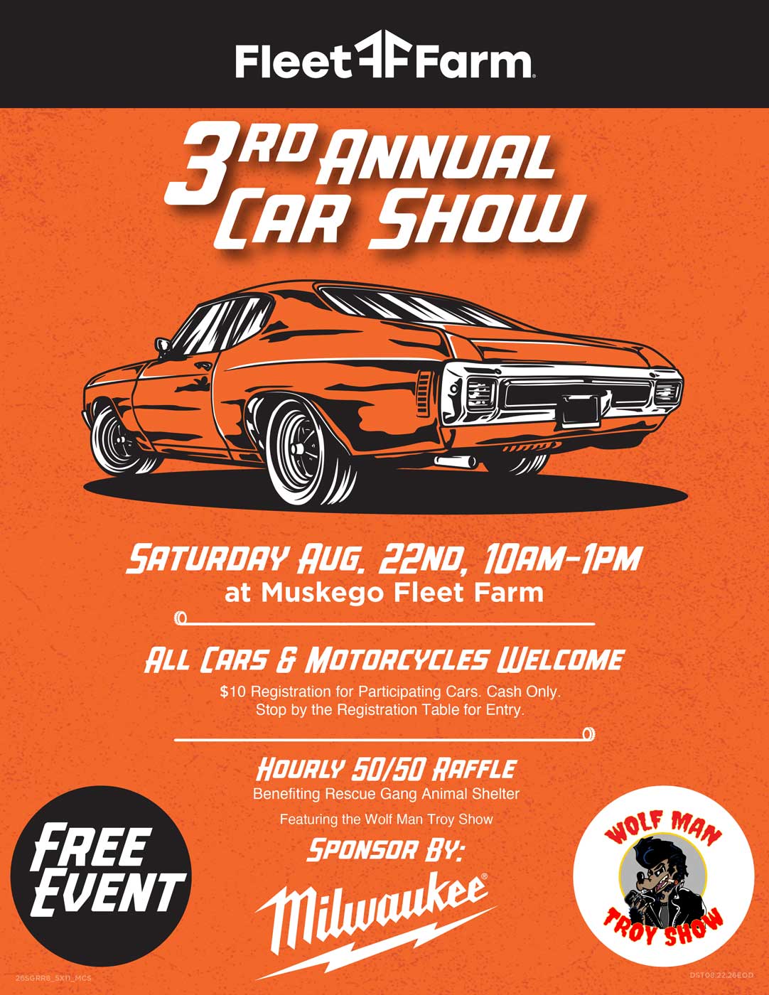 Fleet Farm Car & Bike Show Muskego – 8/22/2026