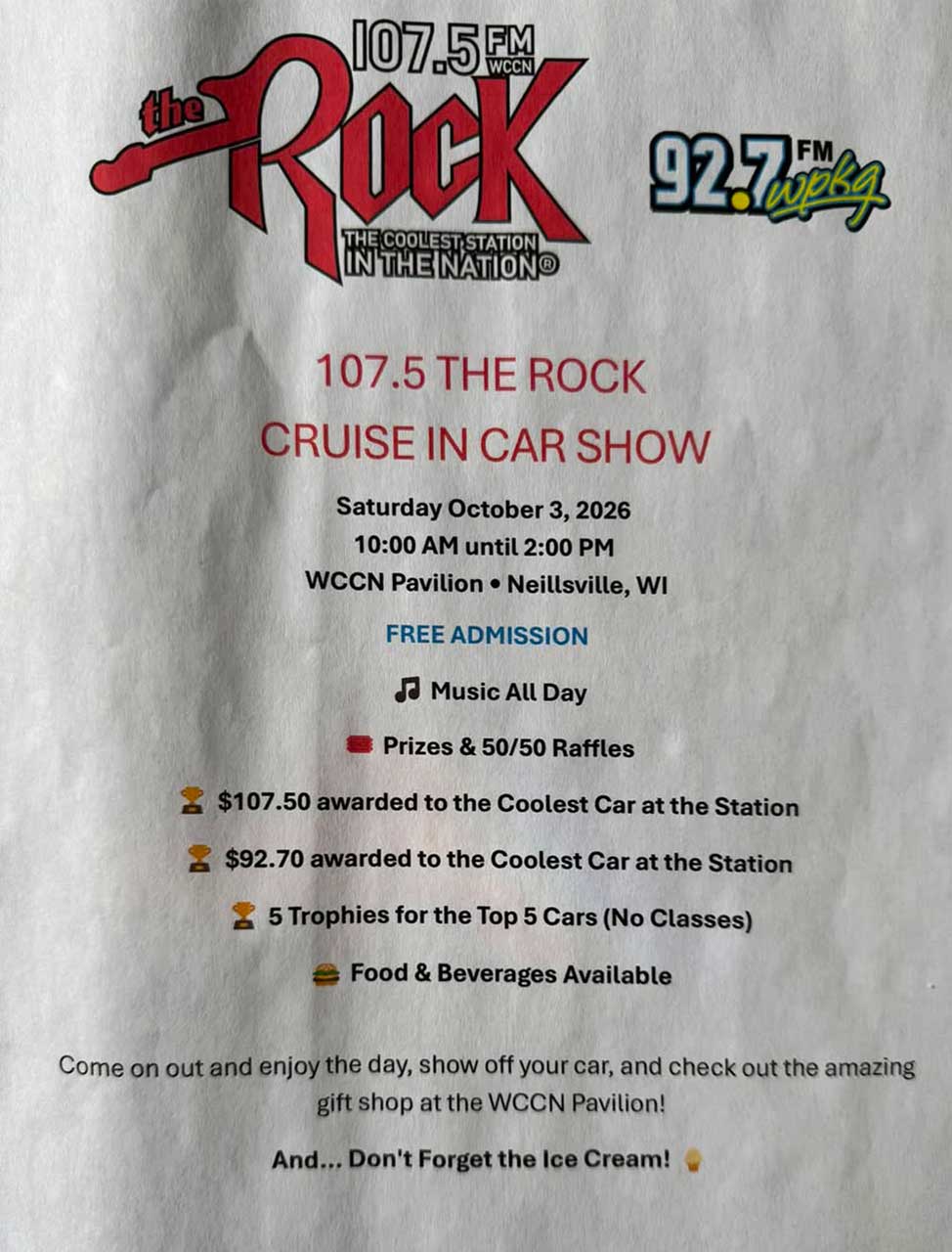 107.5 The Rock Cruise In Car Show – Neillsville – 10/3/2026
