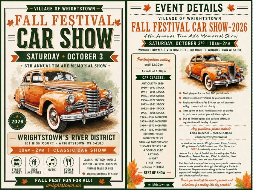Fall Fest & Car Show – Wrightstown – 10/3/2026