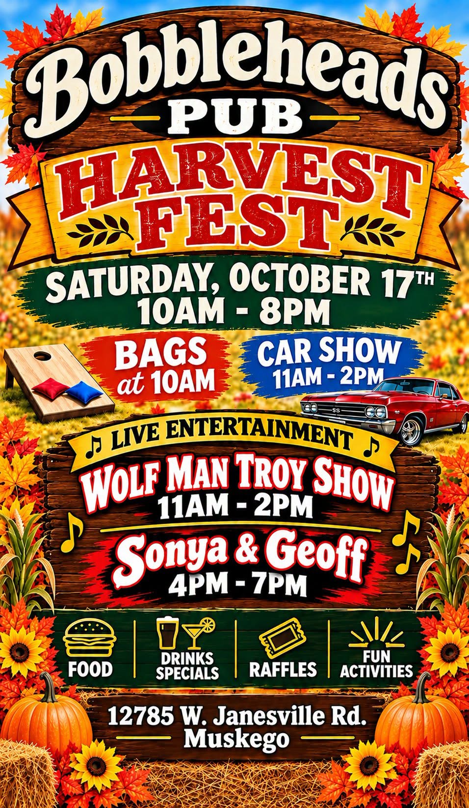 Bobbleheads Pub Harvest Fest Car Show – Muskego – 10/17/2026